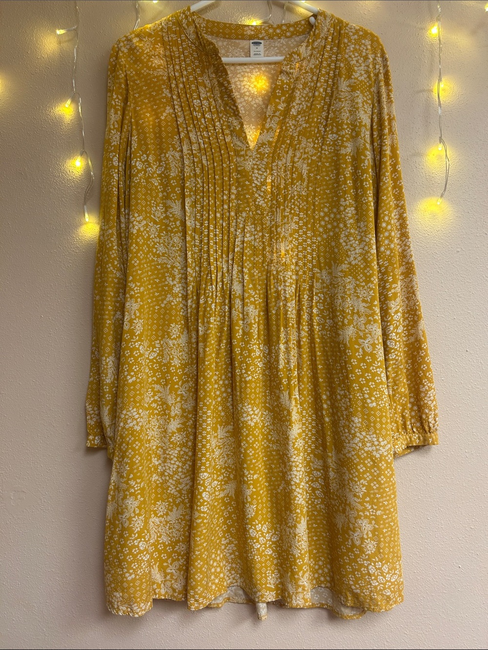 Old Navy Women's Yellow Floral Pintuck Tunic Dress Medium